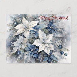 メリークリスマスブルーシルバー・ポインセチア ポストカード