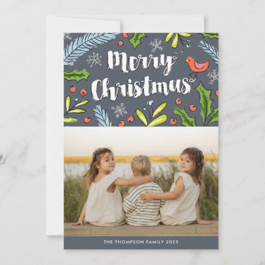 メリークリスマスブルースシューフォトホリデーカード シーズンカード (正面)