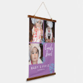 メリークリスマスブルースノーフレークベビーフォトコラージュ 吊り下げ型タペストリー (傾斜あり)