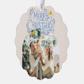 メリークリスマスブルータイポグラフィアーチ写真 オーナメントカード (左)