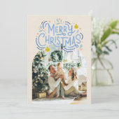 メリークリスマスブルータイポグラフィアーチ写真 シーズンカード (スタンド正面)