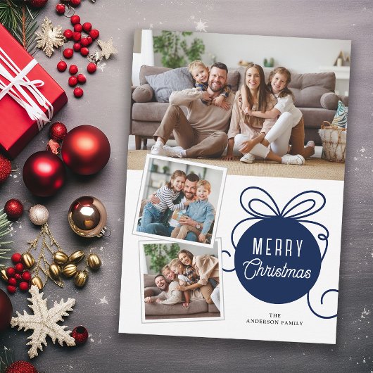 メリークリスマスブルーツリーオーナメント3枚 シーズンカード