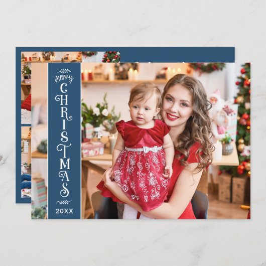 メリークリスマスブルーファミリーホリデーカード シーズンカード (正面/裏面)