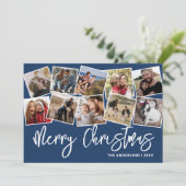 メリークリスマスブルーフォトコラージュ シーズンカード (スタンド正面)