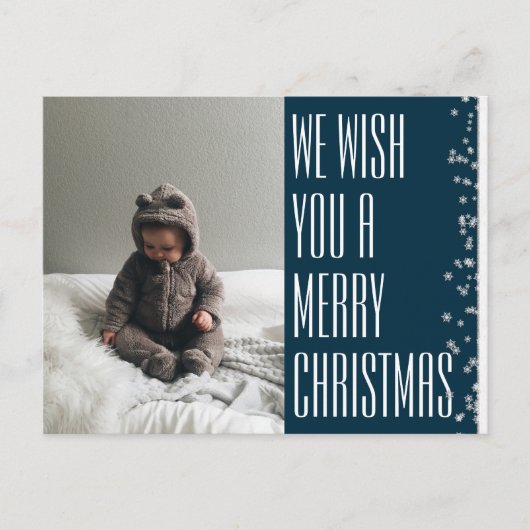 メリークリスマスブルーフォトホリデーポストカード シーズンポストカード (正面)
