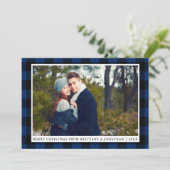 メリークリスマスブループレイドカップルの写真カード シーズンカード (スタンド正面)