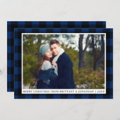 メリークリスマスブループレイドカップルの写真カード シーズンカード (正面/裏面)
