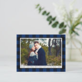 メリークリスマスブループレイドカップル写真 ポストカード (スタンド正面)