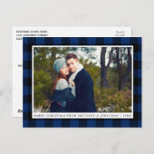 メリークリスマスブループレイドカップル写真 ポストカード (正面/裏面)