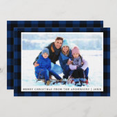 メリークリスマスブループレイドファミリーフォトカード シーズンカード (正面/裏面)