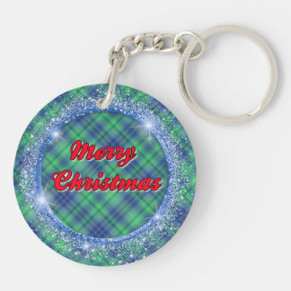 メリークリスマスブループレイドフェイクグリッター枠 キーホルダー