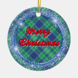 メリークリスマスブループレイドフェイクグリッター枠 セラミックオーナメント