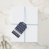 メリークリスマスブルーホワイトスノーフレーク名文字 ギフトタグ (より糸付き)