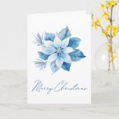 メリークリスマスブルーポインセチア カード (黄色い花)