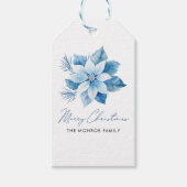 メリークリスマスブルーポインセチア・ステッカー ギフトタグ (正面)