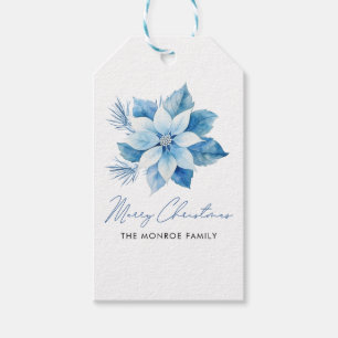 メリークリスマスブルーポインセチア・ステッカー ギフトタグ