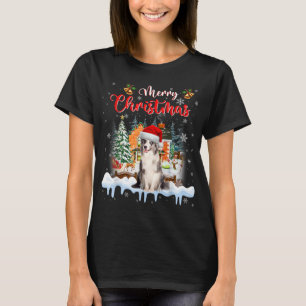 メリークリスマスブルーメルレコリードッグサンタハットリ Tシャツ