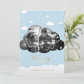 メリークリスマスブルーモダンクラウドフォトホリデイ 招待状 (スタンド正面)