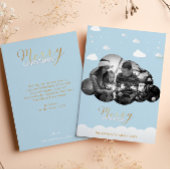 メリークリスマスブルーモダンクラウドフォトホリデイ 招待状