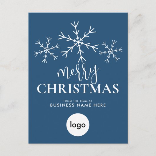 メリークリスマスブルーモダンロゴ事業 シーズンポストカード (正面)