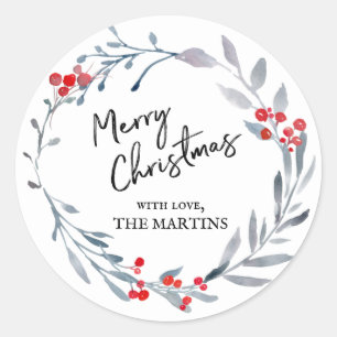 メリークリスマスブルーリースステッカー ラウンドシール