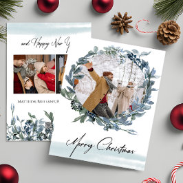 メリークリスマスブルーリースフォトホリデーカード シーズンカード