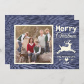 メリークリスマスブルー素朴ウッド家族の写真 シーズンカード (正面/裏面)