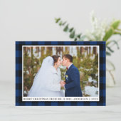 メリークリスマスブルー結婚プレイドの写真カード シーズンカード (スタンド正面)