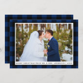 メリークリスマスブルー結婚プレイドの写真カード シーズンカード (正面/裏面)