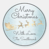メリークリスマスブルー金ゴールドサンタトナディースライト ラウンドシール (正面)