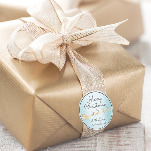 メリークリスマスブルー金ゴールドサンタトナディースライト ラウンドシール