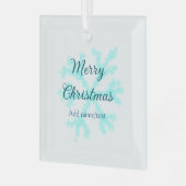 メリークリスマスブルー雪フレークグリッターキラキラna ガラスオーナメント (正面左)