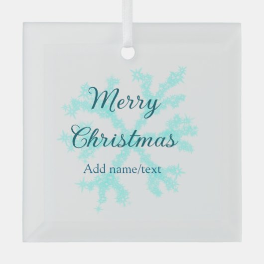 メリークリスマスブルー雪フレークグリッターキラキラna ガラスオーナメント (正面)