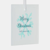 メリークリスマスブルー雪フレークグリッターキラキラna ガラスオーナメント (正面右)