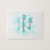 メリークリスマスブルー雪フレークグリッターキラキラna ジグソーパズル (横)