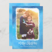 メリークリスマスブルー雪モダンスクリップ写真 シーズンカード (正面/裏面)