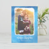 メリークリスマスブルー雪モダンスクリップ写真 シーズンカード (スタンド正面)