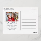 メリークリスマスブルー2枚の写真ファミリー金ゴールド 箔シーズンポストカード (裏面)