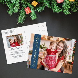 メリークリスマスブルー2枚の写真ファミリー金ゴールド 箔シーズンポストカード