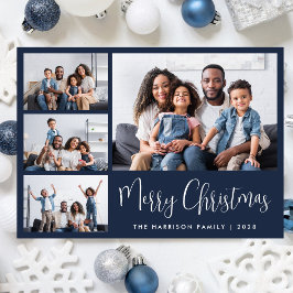メリークリスマスブルー4フォトコラージュ シーズンカード