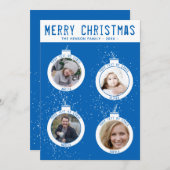 メリークリスマスブルー4ボールファミリーフォトコラージュ シーズンカード (正面/裏面)