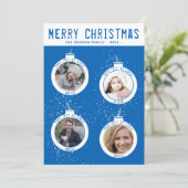 メリークリスマスブルー4ボールファミリーフォトコラージュ シーズンカード (スタンド正面)