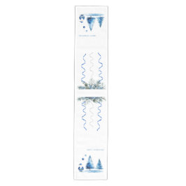 メリークリスマスブルー&ホワイトウォーター色サンタ ミディアムテーブルランナー