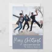 メリークリスマスブルー&ホワイトスノーフレーク1写真 シーズンカード (正面)