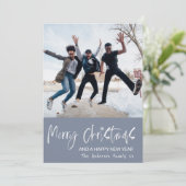 メリークリスマスブルー&ホワイトスノーフレーク1写真 シーズンカード (スタンド正面)