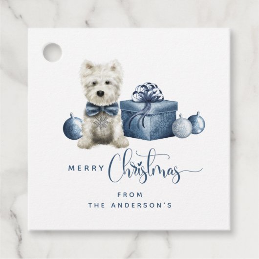 メリークリスマスブルー，白，シルバーフェスティバル子犬 フェイバータグ (正面)