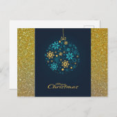 メリークリスマスブルー/金ゴールドオーナメント シーズンポストカード (正面/裏面)