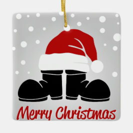 メリークリスマスブーツ&ハット セラミックオーナメント