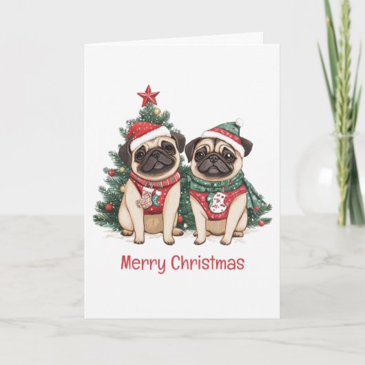 メリークリスマスプッグ犬 シーズンカード (正面)