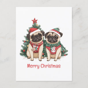 メリークリスマスプッグ犬 シーズンポストカード